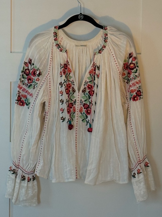 Ulla Johnson Tops - Ulla Johnson White Embroidered Floral Peasant Blouse